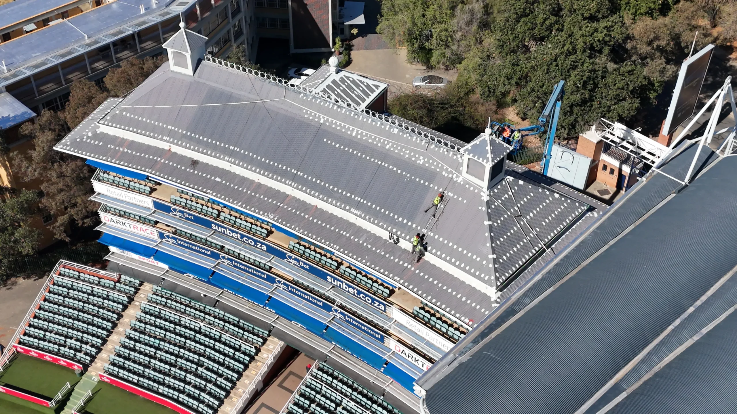 Industrial roof waterproofing application on a flat commercial roof